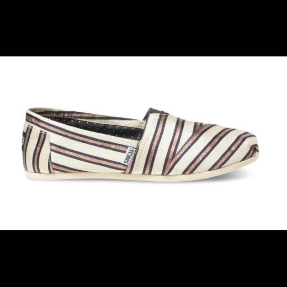 Toms Size 12 Tabitha Simmons Pink Metallic Striped Cream Rose Gold Flats